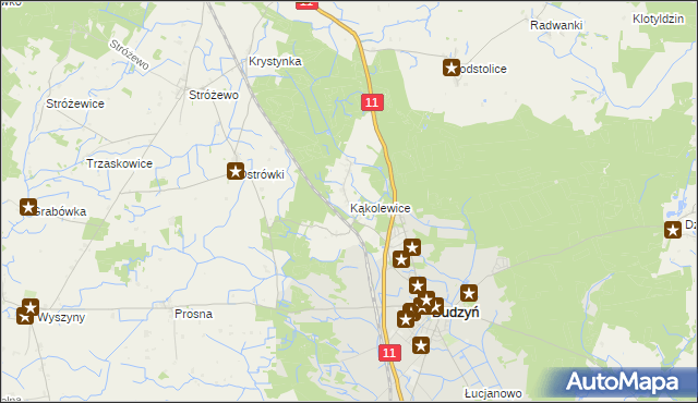 mapa Kąkolewice gmina Budzyń, Kąkolewice gmina Budzyń na mapie Targeo