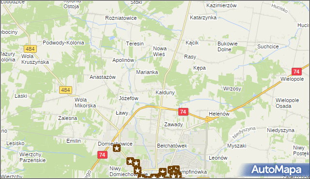mapa Kałduny gmina Bełchatów, Kałduny gmina Bełchatów na mapie Targeo