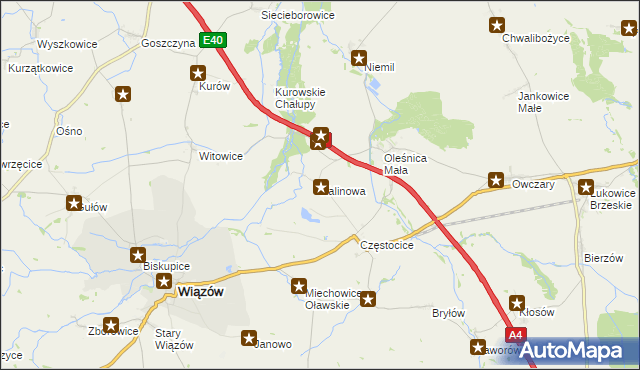 mapa Kalinowa gmina Wiązów, Kalinowa gmina Wiązów na mapie Targeo