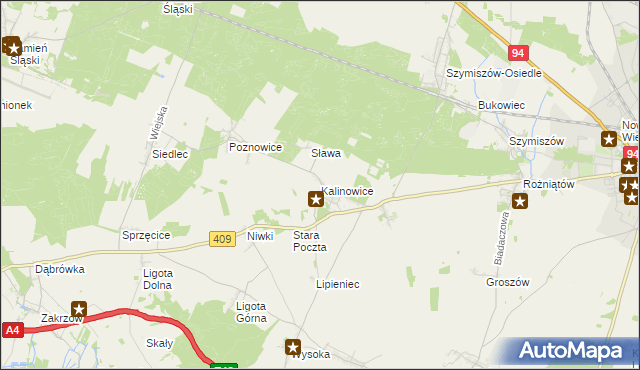 mapa Kalinowice gmina Strzelce Opolskie, Kalinowice gmina Strzelce Opolskie na mapie Targeo