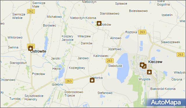 mapa Kalinowiec gmina Kleczew, Kalinowiec gmina Kleczew na mapie Targeo