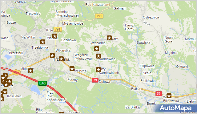 mapa Karniowice gmina Trzebinia, Karniowice gmina Trzebinia na mapie Targeo