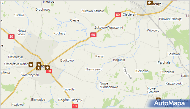 mapa Karsy gmina Drobin, Karsy gmina Drobin na mapie Targeo