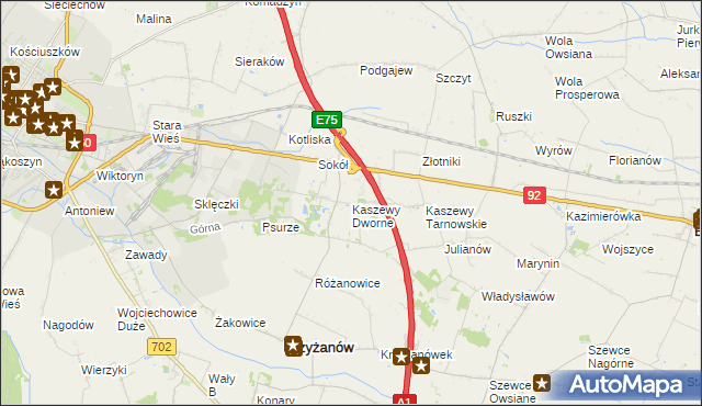 mapa Kaszewy Dworne, Kaszewy Dworne na mapie Targeo