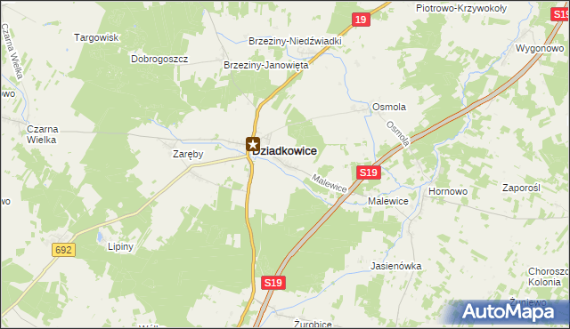mapa Kąty gmina Dziadkowice, Kąty gmina Dziadkowice na mapie Targeo
