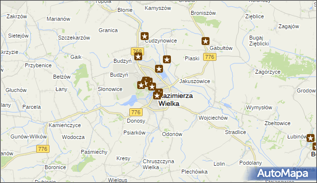 mapa Kazimierza Wielka, Kazimierza Wielka na mapie Targeo