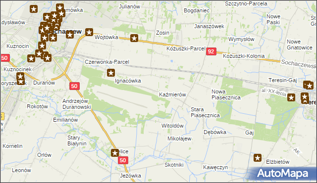 mapa Kaźmierów gmina Sochaczew, Kaźmierów gmina Sochaczew na mapie Targeo