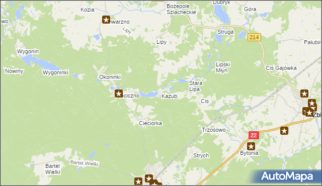 mapa Kazub gmina Kaliska, Kazub gmina Kaliska na mapie Targeo