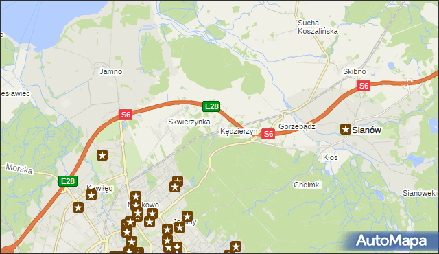 mapa Kędzierzyn gmina Sianów, Kędzierzyn gmina Sianów na mapie Targeo