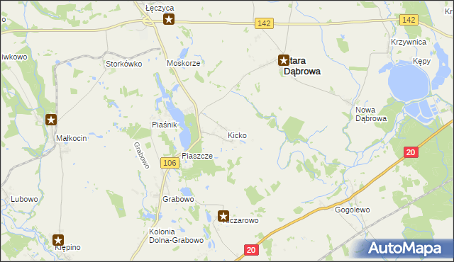 mapa Kicko gmina Stara Dąbrowa, Kicko gmina Stara Dąbrowa na mapie Targeo