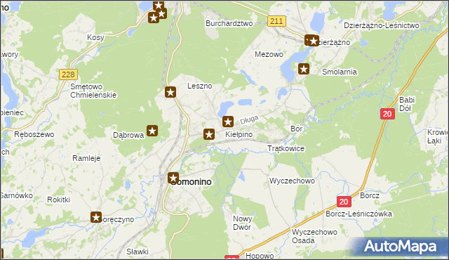 mapa Kiełpino gmina Kartuzy, Kiełpino gmina Kartuzy na mapie Targeo