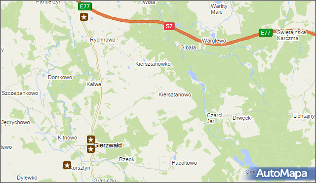 mapa Kiersztanowo gmina Grunwald, Kiersztanowo gmina Grunwald na mapie Targeo