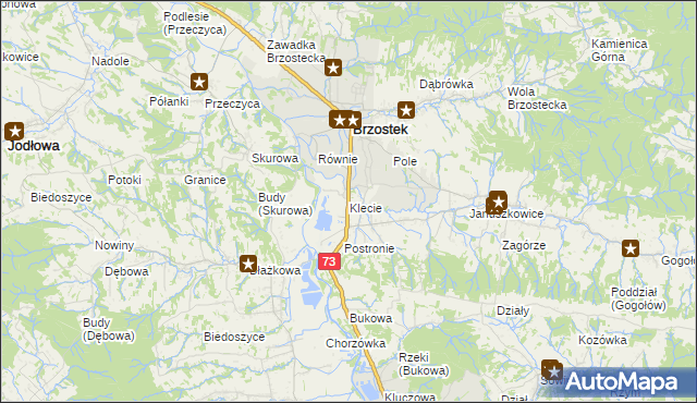 mapa Klecie gmina Brzostek, Klecie gmina Brzostek na mapie Targeo