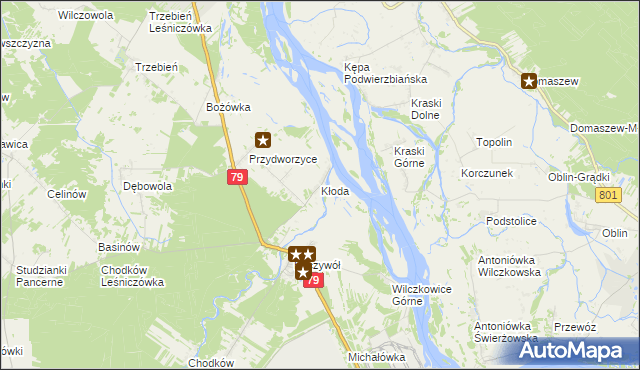 mapa Kłoda gmina Magnuszew, Kłoda gmina Magnuszew na mapie Targeo