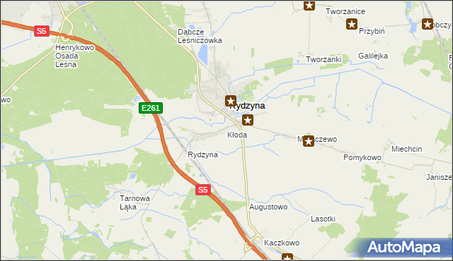 mapa Kłoda gmina Rydzyna, Kłoda gmina Rydzyna na mapie Targeo