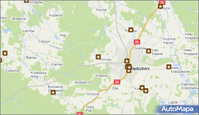 mapa Klonów gmina Międzybórz, Klonów gmina Międzybórz na mapie Targeo