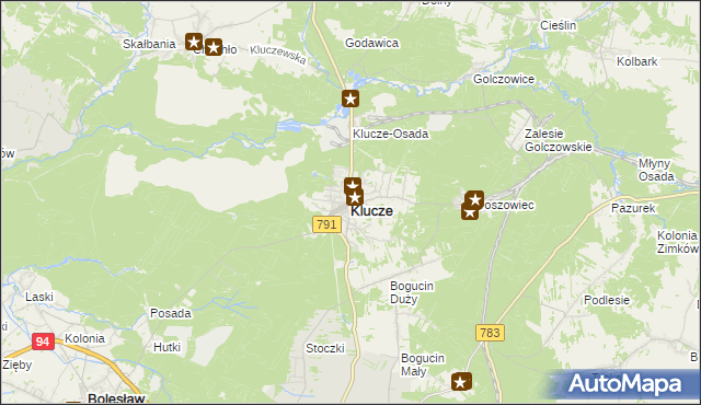 mapa Klucze powiat olkuski, Klucze powiat olkuski na mapie Targeo