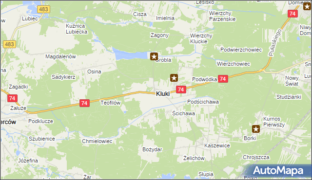 mapa Kluki powiat bełchatowski, Kluki powiat bełchatowski na mapie Targeo