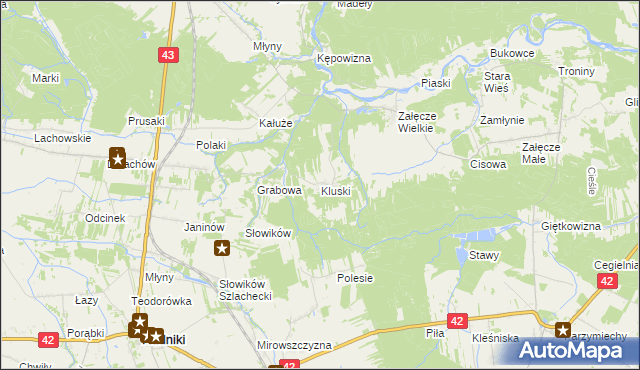 mapa Kluski gmina Pątnów, Kluski gmina Pątnów na mapie Targeo