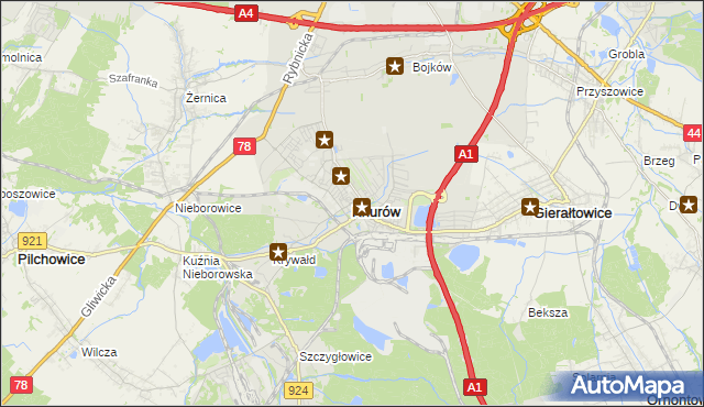 mapa Knurów powiat gliwicki, Knurów powiat gliwicki na mapie Targeo