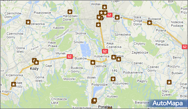 mapa Kobiernice, Kobiernice na mapie Targeo