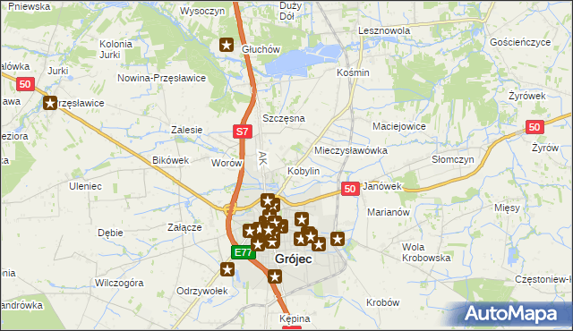 mapa Kobylin gmina Grójec, Kobylin gmina Grójec na mapie Targeo