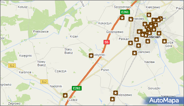 mapa Kobylniki gmina Kościan, Kobylniki gmina Kościan na mapie Targeo