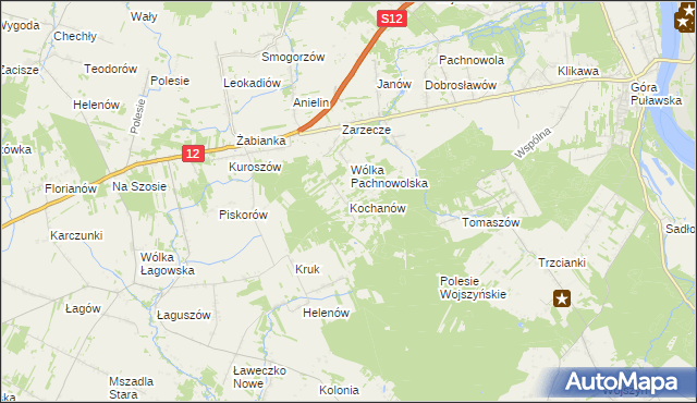 mapa Kochanów gmina Puławy, Kochanów gmina Puławy na mapie Targeo