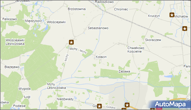 mapa Kołacin gmina Książ Wielkopolski, Kołacin gmina Książ Wielkopolski na mapie Targeo