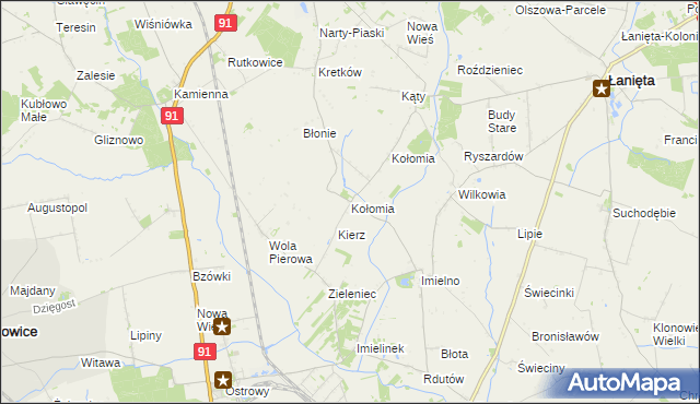 mapa Kołomia gmina Nowe Ostrowy, Kołomia gmina Nowe Ostrowy na mapie Targeo