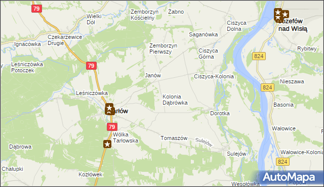 mapa Kolonia Dąbrówka gmina Tarłów, Kolonia Dąbrówka gmina Tarłów na mapie Targeo