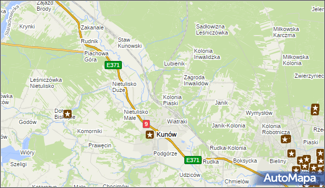 mapa Kolonia Piaski gmina Kunów, Kolonia Piaski gmina Kunów na mapie Targeo