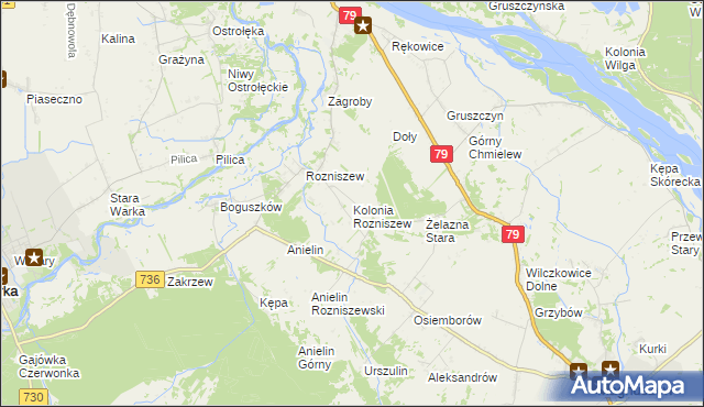 mapa Kolonia Rozniszew, Kolonia Rozniszew na mapie Targeo