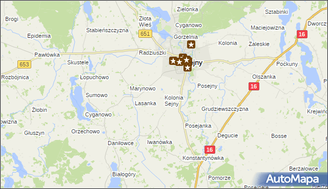 mapa Kolonia Sejny, Kolonia Sejny na mapie Targeo