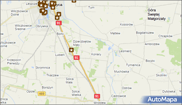 mapa Konary gmina Ozorków, Konary gmina Ozorków na mapie Targeo