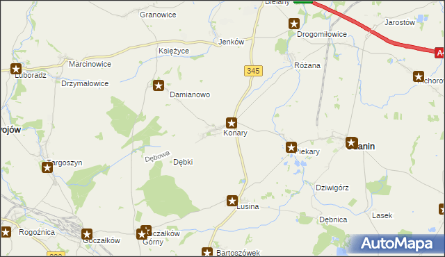 mapa Konary gmina Udanin, Konary gmina Udanin na mapie Targeo