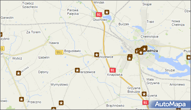 mapa Kończewice gmina Chełmża, Kończewice gmina Chełmża na mapie Targeo