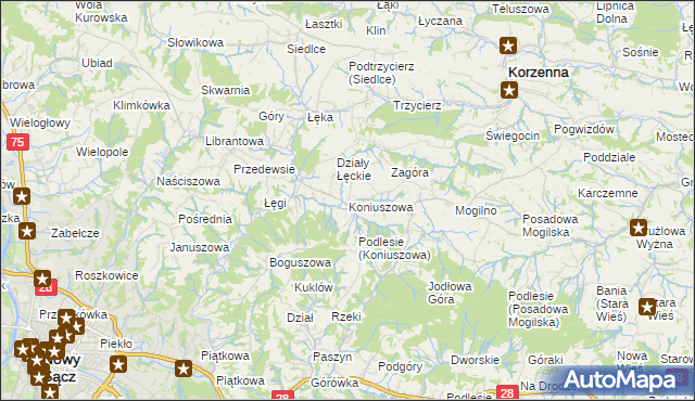 mapa Koniuszowa, Koniuszowa na mapie Targeo