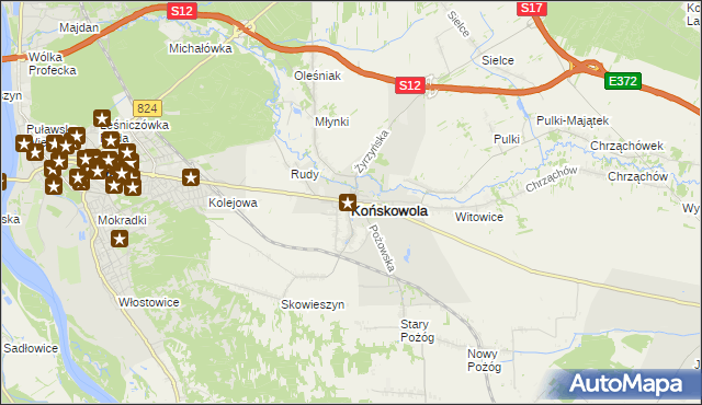 mapa Końskowola, Końskowola na mapie Targeo
