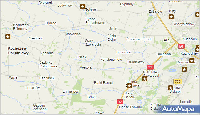 mapa Konstantynów gmina Rybno, Konstantynów gmina Rybno na mapie Targeo