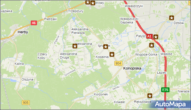 mapa Kopalnia gmina Konopiska, Kopalnia gmina Konopiska na mapie Targeo