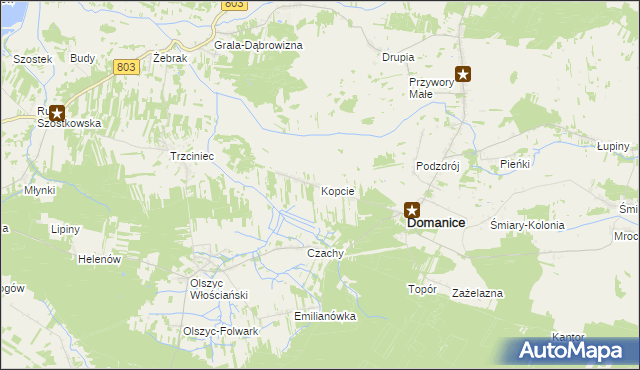 mapa Kopcie gmina Domanice, Kopcie gmina Domanice na mapie Targeo
