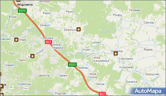 mapa Kopki gmina Wiązowna, Kopki gmina Wiązowna na mapie Targeo