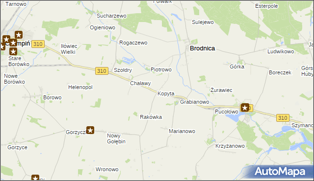 mapa Kopyta gmina Brodnica, Kopyta gmina Brodnica na mapie Targeo