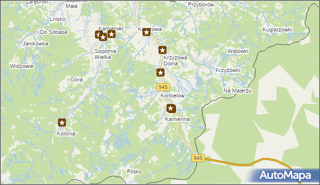 mapa Korbielów, Korbielów na mapie Targeo