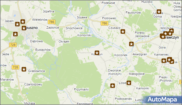 mapa Korczyn gmina Strawczyn, Korczyn gmina Strawczyn na mapie Targeo