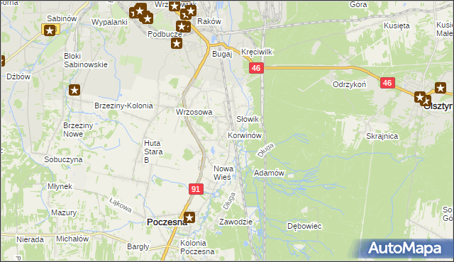 mapa Korwinów, Korwinów na mapie Targeo