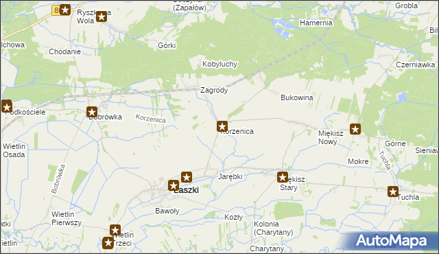 mapa Korzenica gmina Laszki, Korzenica gmina Laszki na mapie Targeo