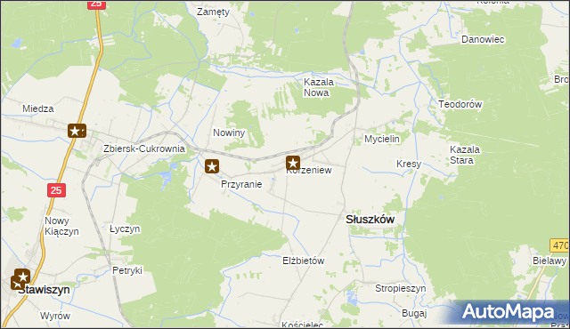 mapa Korzeniew, Korzeniew na mapie Targeo