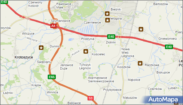 mapa Kościelec gmina Krotoszyce, Kościelec gmina Krotoszyce na mapie Targeo